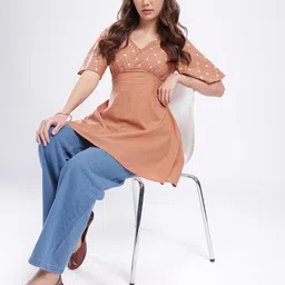 fusion by glitchez Foil Printed V-Neck Bell Sleeve Cut-Out Detailed A-Line Mini Dress image 4