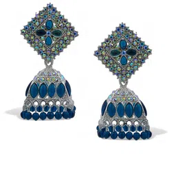 Adhvik Silver-Plated Rhinestones Studded & Beaded Dome Shaped Jhumkas image 4