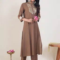 Indo Era Women Regular Sequinned Kurta with Trousers-image-99