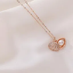 Wynona Women Rose Gold-Toned American Diamond Studded Pendant With Chain-picture-41