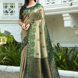 Snofi Creation Solid Woven Design Zari Kanjeevaram Saree-picture-11