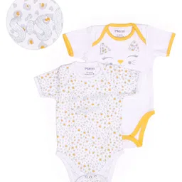 Mi Arcus Baby Girl Cotton Short Sleeves Kitty Face Print Onesie Pack of 2 White-picture-26