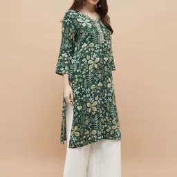 Melange by Lifestyle Women Printed Flared Sleeves Thread Work Kurta image 2