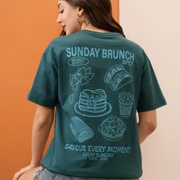 Mast & Harbour Typography Printed Round Neck Cotton Oversized T-shirt image 3