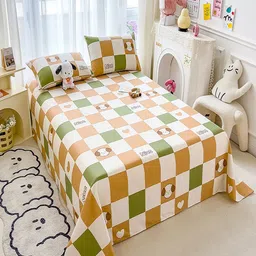 JC HOME Green & Brown Geometric 140 TC Queen Bedsheet with 2 Pillow Covers image 2