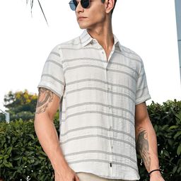 Thomas Scott Men Premium Slim Fit Horizontal Striped Spread Collar Casual Shirt-picture-21