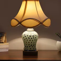 Aura Off White Frustum Shaped Wooden Table Lamp image 5