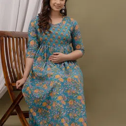 CORSICA Women Floral Printed Maternity Gown Dress-image-80