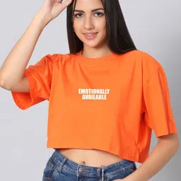 Besick Typography Printed Round Neck Short Sleeves Crop Oversized Cotton T-shirt-image-33