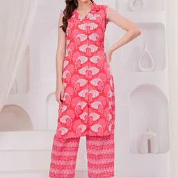 KALINI Floral Printed Regular Pure Cotton Kurta With Trousers image 3