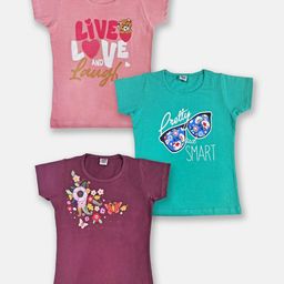 Here&Now X Game Begins Girls Pack Of 3 Assorted Printed Pure Cotton T-shirts-picture-27