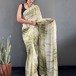 HERE&NOW Tie and Dye Zari Print Pure Georgette Ready to Wear Saree-image-83