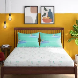 Portico Tagtrend Grey & Green Printed Cotton 164 TC King Bedsheet Set 2.24m x 2.74m image 4