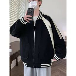 HERE&NOW Men Typography Colourblocked Varsity Jacket-picture-28