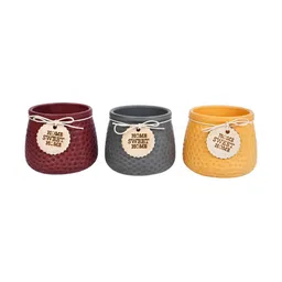 TAYHAA Cozy Charm Red & Yellow 3 Pieces Honeycomb-Patterned Ceramic Flower Planters image 5