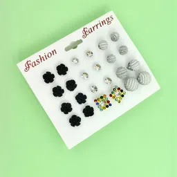Honbon Set of 12 & Multi Plastic Artificial Stones & Beads Earrings-picture-21