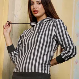 Campus Sutra Women Striped Hooded Pullover Sweatshirt-picture-11