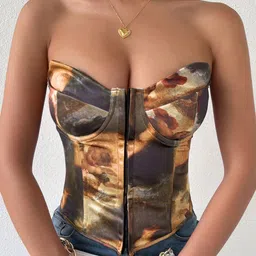 LULU & SKY Graphic Off-shoulder Corset Crop Top-picture-22