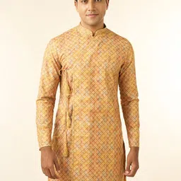 Diwas by Manyavar Men Geometric Printed Mandarin Collar Straight Kurta-picture-21