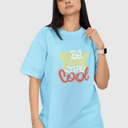 Reifica Women Bio Finish Typography Printed Round Neck Cotton Oversized T-shirt-image-19