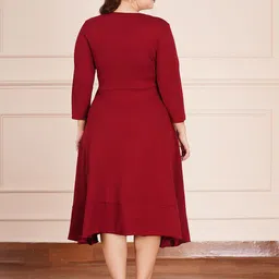 AMEEZA Women Plus Size Solid V Neck Ruffles Wrap Midi Dress image 5