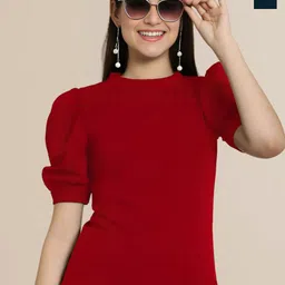Mast & Harbour Women Pack of 2 Solid Puff Sleeves Peplum Crop Top-picture-37