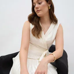 Styli Lapel Collar Accordion Pleats Tie-Up Wrap Midi Dress image 2