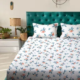 Arrabi White & Pink Floral Printed 310 TC King Fitted Bedsheet Set 2.70 m x 2.60 m image 3