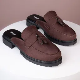 Styli Men Solid Faux Suede Chunky Mules with Tassel-picture-27