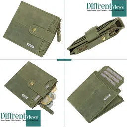 Rigohill Men Doger Olive Green RFID Protected Leather Two Fold Wallet image 3