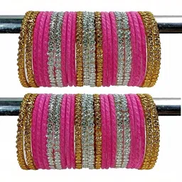 Qufrozy Set Of 40 Pink Glass Artificial Stones & Beads Bangle-picture-25