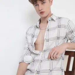 SHOWOFF Comfort Slim Fit Tartan Checked Spread Collar Shirt-image-67