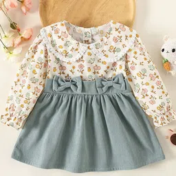 YK Flower print doll collar long sleeve A-Line Midi Dress-picture-45