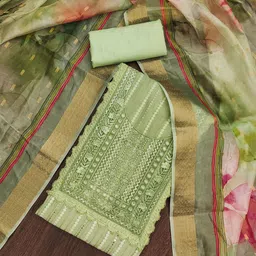 SHADOW & SAINING Floral Embroidered Pure Roman Cotton Silk Semi-Stitched Dress Material-picture-19