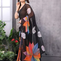 LeeliPeeri Designer Floral Poly Georgette Ready to Wear Saree image 3