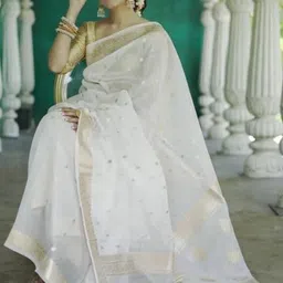 SP TEXTILE CLOTHES Woven Design Zari Linen Blend Saree image 4