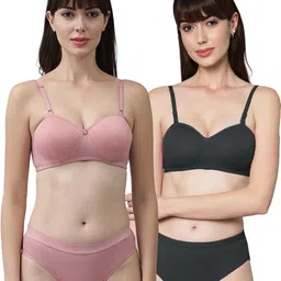 samvar Women Pink,Blue Cotton Bra Panty Set for Lingerie Set Undergarments Pack of 2-picture-26