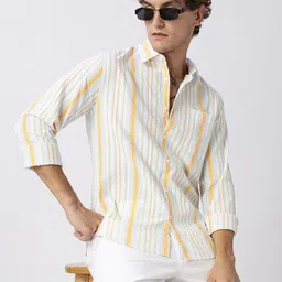 HERE&NOW Slim Fit Multi Striped Seersucker Opaque Casual Shirt-picture-11