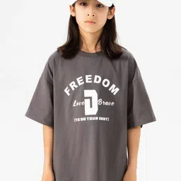 LULU & SKY Girls Typography Printed Round Neck Cotton Oversized T-shirt-picture-13