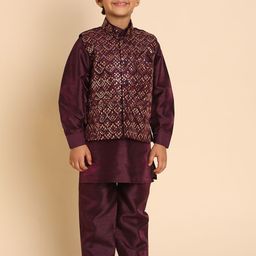 Pro-Ethic STYLE DEVELOPER Boys Paisley Regular Sequinned Pure Silk Kurta with Trousers-picture-12