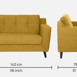 casacraft from pepperfry Amanda Fabric 2 Seater Sofa In Camel Yellow Colour image 2