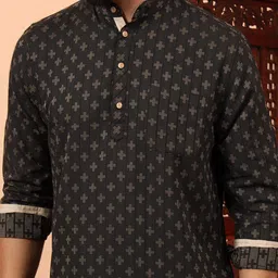 Latest Chikan Garments Men Striped Thread Work Block Print Kurta image 2