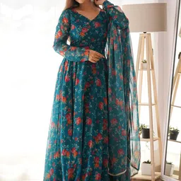 Daeneyrys Floral Printed Anarkali Maxi Ethnic Dress With Dupatta-picture-14
