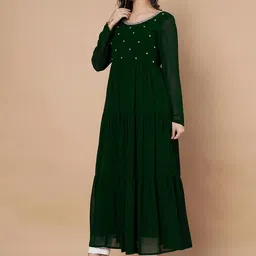 Poshak Hub Floral Embroidered Beads And Stones Georgette Tiered Anarkali Kurta image 4