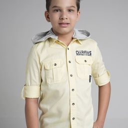 UNDER FOURTEEN ONLY Boys Comfort Fit Solid Hooded Cotton Casual Shirt-picture-17