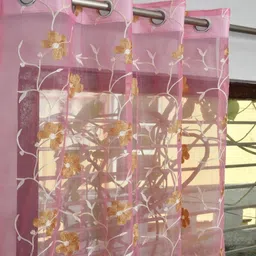 Aura Pink & Beige Set of 2 Embroidered Sheer Door Curtain image 5