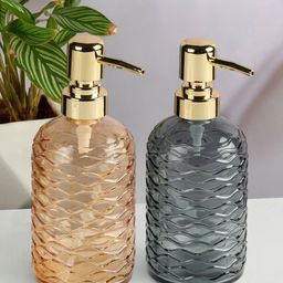 Kookee Orange Colored & Grey 2 Pieces Textured Glass Soap Dispensers 400 ml Each-picture-42