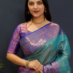 yourwish Woven Design Zari Silk Blend Kanjeevaram Saree image 4