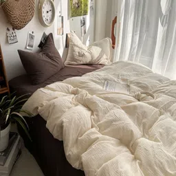 JC HOME Brown & White Solid Polycotton 3 Piece Single Regular Bedding Set-picture-30