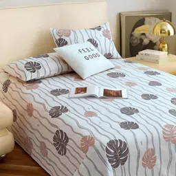 WEAVE AND DECOR White & Grey Floral 300 TC Bedsheet with 2 Pillow Covers image 5